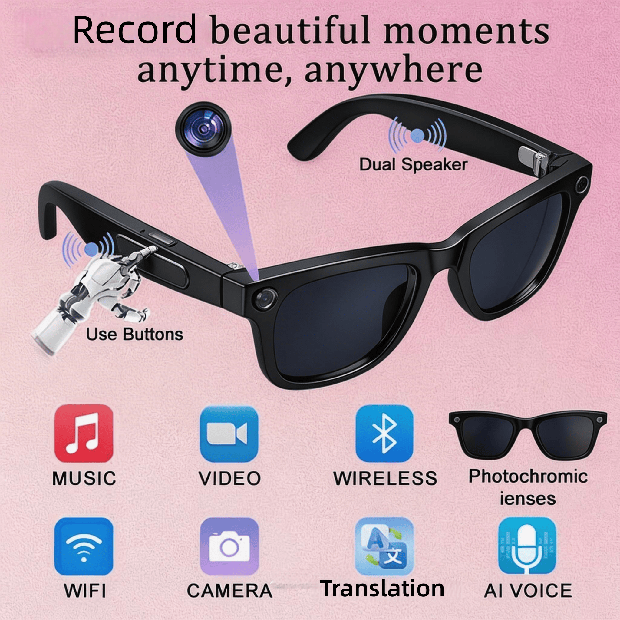 4K Camera Glasses with AI Smar - đánh giá và giá Audio Music Recognition