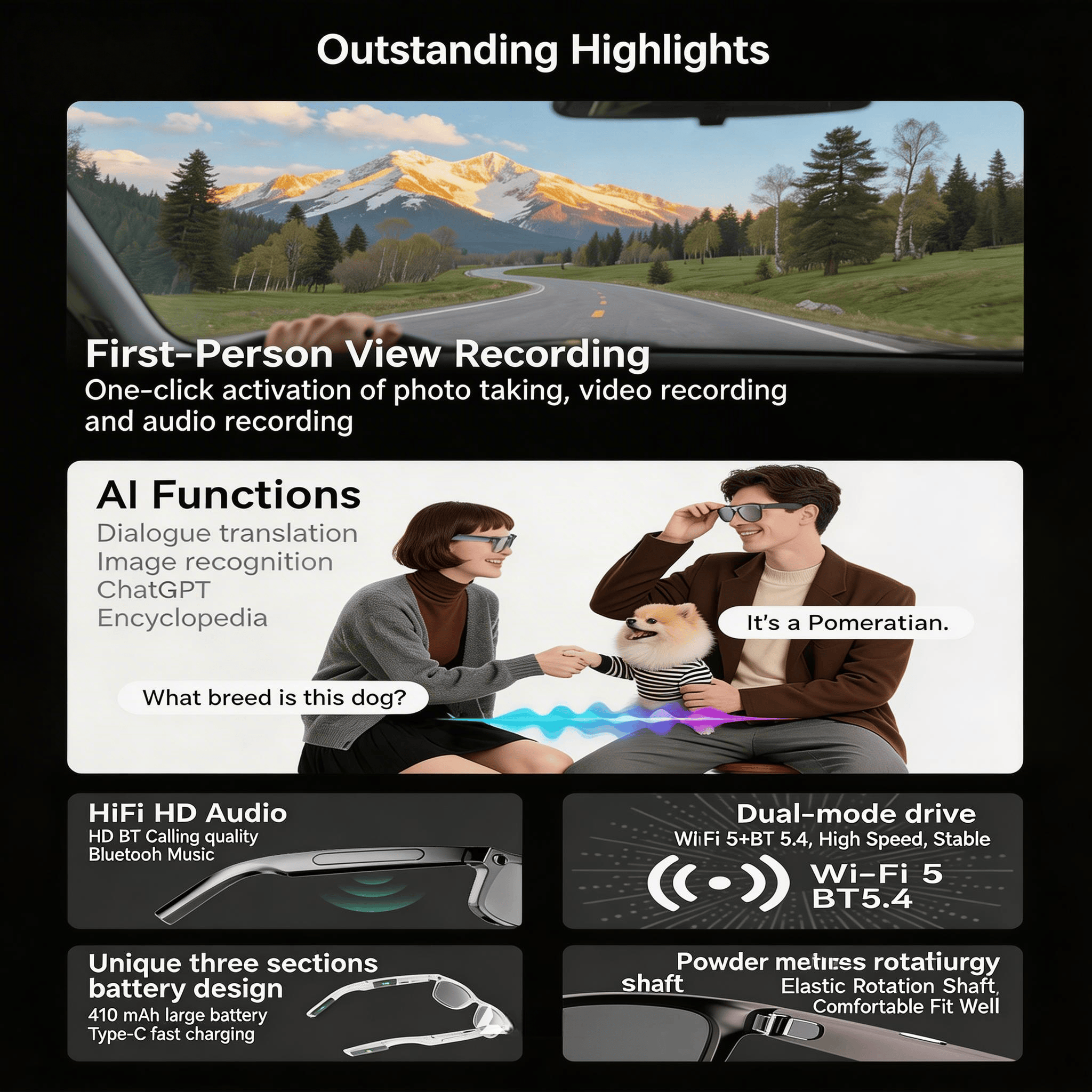 4K Camera Glasses with AI Smar - đánh giá và giá Audio Music Recognition
